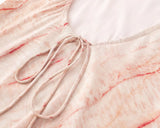 Bonnyshow  2025 Short Sleeve V Neck Summer Elegant Dress Women Striped Pink A-line Midi Dresses Holiday Vestidos