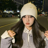 Bonnyshow Korean Bow Women Beanie Cap Autumn Winter Warm Girls Knitted Hat Solid Color Bowknot Female Thermal Skullcap