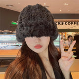 Bonnyshow Winter Plush Knitted Beanie Cap for Women Korean Thicken Warm Pullover Hat Female Girls Outdoor Solid Color Ear Protection Hats