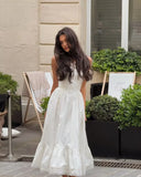 Bonnyshow  Bohemian Style Bow O Neck White Midi Dress Women Front Lace Up Bandage Sleeveless Casual Summer Dresses Holiday Robe