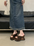 Bonnyshow  Sexy Leopard Print Butterfl-Knot Platform Wedges Women's Slippers Street Style Summer High Heels Banquet Shoes