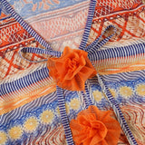 Bonnyshow  All-print Mesh Cropped Top Autumn Vintage Applique Tie-up V-neck T-shirt Long Sleeve Boho Aesthetic Streetwear Sexy