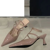Bonnyshow  Sexy Designer Sandals Woman Street Style Buckle Strap Pointed Toe Thin High Heels Pumps Party Banquet Strippers Shoes Female