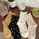 Bonnyshow 5 Pairs Cute Heart Print Socks for Women Y2K Korean Girls Colorful Socks Soft Breathable Cotton Ladies Crew Socks