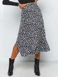 Bonnyshow New Sexy Leopard Print Chiffon Split Skirt Casual Fashion Long Skirts for Women Spring Summer Zip Elegant Female Skirt