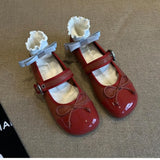 Bonnyshow  French Retro All-match One-word Buckle Mary Jane Shoes Women's 2025 Spring and Autumn New Bow Flat Shoes Single-layer Shoes