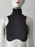 Bonnyshow Y2k Black Knitting Turtleneck Crop Top Women Sexy Irregularity Skinny Elasticity Tank Top Fashion Club Top Streetwear