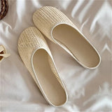 Bonnyshow  High Quality Grass Vine Weaving Round Toe Women Slippers Summer Flat Heels Beach Casual Ladies Shoes