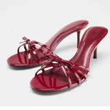 Bonnyshow  Women's Shoes Summer New Bow High Heels, Red Slim Heels Slippers, Fashionable Retro French Women's Sandals Sandal