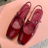 Bonnyshow  High Quality Fashion Soft Leather Square Toe Women Pumps Sandals Buckle Strap Casual Party Low Heels Female Shoes