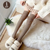 Bonnyshow New Fashion Women Knee-socks Lady Splicing Soft Stockings Autumn Winter High Tube Thermal Socks Casual Sock ﻿