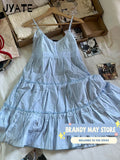 Bonnyshow  Floral Embroidery Lace Trim A-line Dress Women New Lace-up Buttons Sleeveless Mini Dresses Preppy Style Sweet Short Vestido Y2K