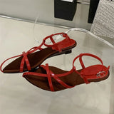 Bonnyshow  Fashion Summer Buckle Strap Woman Sandals Design Style Narrow Band Ladies Shoes Elegant Low Heels Dress Zapatos De Mujer
