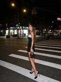 Bonnyshow  Elegant Sleeveless Lace Slim Fit Strapless Dresses Fashionable Black White Patchwork Dress 2025 Summer Party Women's Long Robe