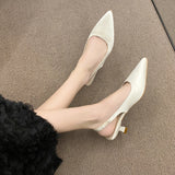 Bonnyshow  Summer New Women Sandals Heel Ladies Shoes Pointed Toe Solid Female Women's Shoes Back Strap Slip on