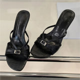 Bonnyshow  Summer Open Toe Women Slippers Fashion Casual Tnin Heels Narrow Band Elegant Shoes Zapatos De Mujer