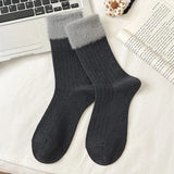 Bonnyshow Winter Fluffy Fur Socks for Women Warm Mink Velvet Mid-tube Sock Korean Splice Thick Thermal Lady Girls Floor Sock
