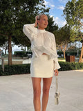 Bonnyshow  Women's Ruffled Long Sleeve Tops Elegant Round Collar Loose Blouse Decorative Layered Shirts Summer Beach Party Street Wear