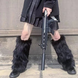 Bonnyshow Japanese Fur Legger Warmer Punk Gothic Black Thickened Fluffy Boots Solid Leg Socks Y2k Foot Cover Harajuku Fashion Warm Socks