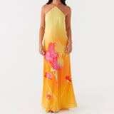 Bonnyshow  Women Cross Halter Neck Maxi Dress Backless Floral Boho Long Dress Summer Elegant Mermaid Vacation Sundress