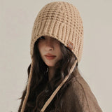 Bonnyshow Winter Wool Bucket Hat for Women Warm Knitted Ear Protection Cap Korean Solid Color Coldproof Crochet Fisherman Hats