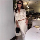 Bonnyshow  Elegant Tie Dye Print Women Top Skirt Set Urban V-neck Long Sleeve Shirt Hip Package Skirts 2025 Summer Fashion Lady Suit