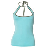 Bonnyshow Tank Tops Women Summer Sleeveless Hollow Out Halter Bandage Backless Basic Tank Bodycon Streetwear Casual Fashion Camisole