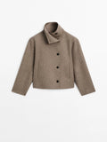 Bonnyshow Solid Color Casual Simple Women's Coat Fashion Retro Loose High Collar Single Breasted Coats Women New Windproof Outerwears