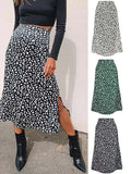 Bonnyshow New Sexy Leopard Print Chiffon Split Skirt Casual Fashion Long Skirts for Women Spring Summer Zip Elegant Female Skirt