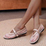 Bonnyshow  Net Flat Fashion Sandals New Summer Round Head Breathable Non-slip Line Button Mary Jane Fishnet Shoes Ladies Shoes