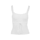 Bonnyshow Lace Camis Women Summer White Sleeveless Bandage Slim O-Neck Crop Top Streetwear Fashion Backless Casual Basic Cropped Top