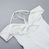 Bonnyshow  White Halter Backless Pleated Evening Party Dress Women 2025 Slim Bodycon Elegant Sexy Dress Mini Summer Dress Vestidos