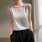 Bonnyshow Silk Camisole Women's Inner Suit White Black Bottoming Satin Mulberry Silk Top Spring And Summer Small V-Neck