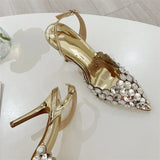 Bonnyshow  Sexy Pointed Toe Women Pumps Elegant Crystal PVC Transparent Thin High Heels Slingback Party Prom Female Shoes