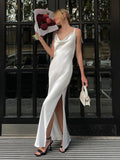 Bonnyshow  Summer New Female Beach Vacation Party Robes Women Backless Sling Dress Sexy Slim V Neck Sleeveless Split Maxi Dresse