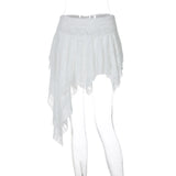 Bonnyshow  Patchwork High Waist See-Through Casual Streetwear Irregular Female Y2k Skirt 2025 White Lace Summer Sexy Skirt For Women