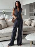 Bonnyshow Womem Chic Vest Pants Suit Two-piece Set Office Ladies Chic 2 Piece Sets Womens Outfits Suit Pants Sets