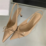 Bonnyshow  High Quality Design Butterfly-knot Women Pumps Pointed Toe Thin Low Heels Wedding Party Mule Shoes