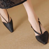 Bonnyshow  Ladies Flat Shoes 2025 New Women's High Heels Slingback Closed Toe Pointed Toe Two-color Ankle Strap T-strap Office Formal Shoes