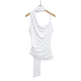 Bonnyshow  5 color 2025 Summer Halter Collar Bandage Camis Women Single Shoulder Irregular Short Tank Tops Backless Sexy Slim Crop Top Tees