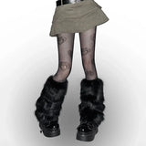 Bonnyshow Japanese Fur Legger Warmer Punk Gothic Black Thickened Fluffy Boots Solid Leg Socks Y2k Foot Cover Harajuku Fashion Warm Socks