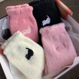 Bonnyshow Cute Cat Plush Socks for Women Warm Thicken Mink Velvet Floor Sock Winter Thermal Snow Home Sleep Socks Hosiery