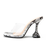 Bonnyshow  New Serpentine Slippers Woman Cozy Cup Heel PVC Transparent Sexy Square Open Toe Party Sandals Slides Shoes