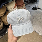 Bonnyshow Denim Pearl Bow Kont Baseball Cap Korean Y2k Kawaii Baseball Hip Hop Hat Summer Fashions Designer Sun Protection Beach Hat Women