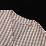 Bonnyshow  Brown Striped Thin Trouser 2 Piece Set Women V-neck Half Sleeve Lace-up Cardigan Blouse Summer Simple  Fashion Casual Pants Sets