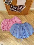 Bonnyshow  Fashion Blue Striped Lace Up Pumpkin Flower Bud Shorts Skirt Womne's Elastic High Waist Pink Hot Pants Summer New 7AB9337