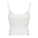 Bonnyshow  Fashion Solid Lace Spliced Simple All-Match Women Camisole Tops Basic Slim Fit Fake 2 Piece Blouses