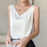 Bonnyshow New Tank Top Solid Halter Crop Tops Women Summer Camis Backless Camisole Satin Silk Tee Female Sleeveless Cropped Vest