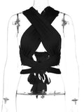 Bonnyshow Women Strappy Cross Over Front Cut Out Halter Neck Sleeveless Backless Wrap Crop Top Bandage Vest Summer Sexy Tops Woman Clothes