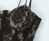 Bonnyshow  European And American Style Summer Women's Mini Dress Lace Patchwork Waist Suspender Dress